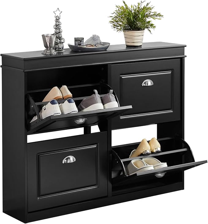 Armoire à chaussures SoBuy à 4 portes – MDF – 105 x 82 x 24 cm – Noir