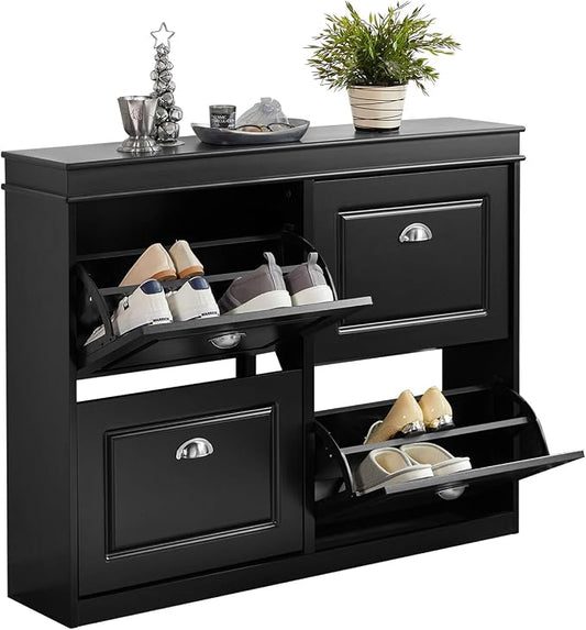 Armoire à chaussures SoBuy à 4 portes – MDF – 105 x 82 x 24 cm – Noir
