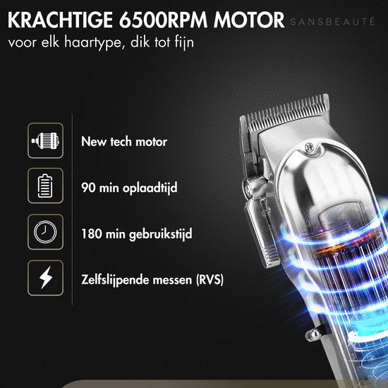 Tondeuse professionnelle sans fil + cape de barbier - Tondeuse pour hommes - Sansbeauté® - Cheveux Hair - Tondeuse à cheveux - Machine à cheveux pour coiffeurs - Tondeuse à cheveux - Tondeuse à barbe - Appareil de coupe - Barber Hair Clipper - Barber Trim