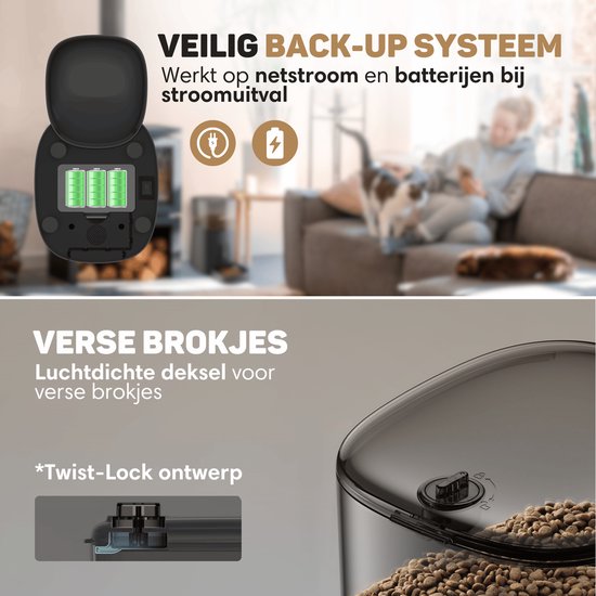 Vulpes Goods® Pets - Mangeoire automatique - Chat et chien - Mangeoire avec application - Distributeur de nourriture - 6L - Noir - Version PRO