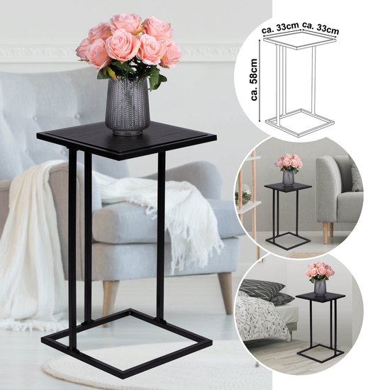 Arti Casa Table d'appoint - Métal et MDF - 58 x 33 x 33 CM - Table de chevet - Table à plantes - Table pour ordinateur portable - Look industriel - Noir