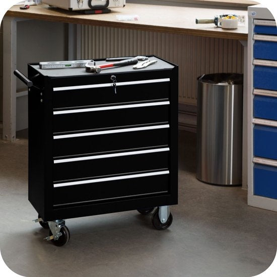 tectake® - Gereedschapswagen met 5 lades - zwart- 402797