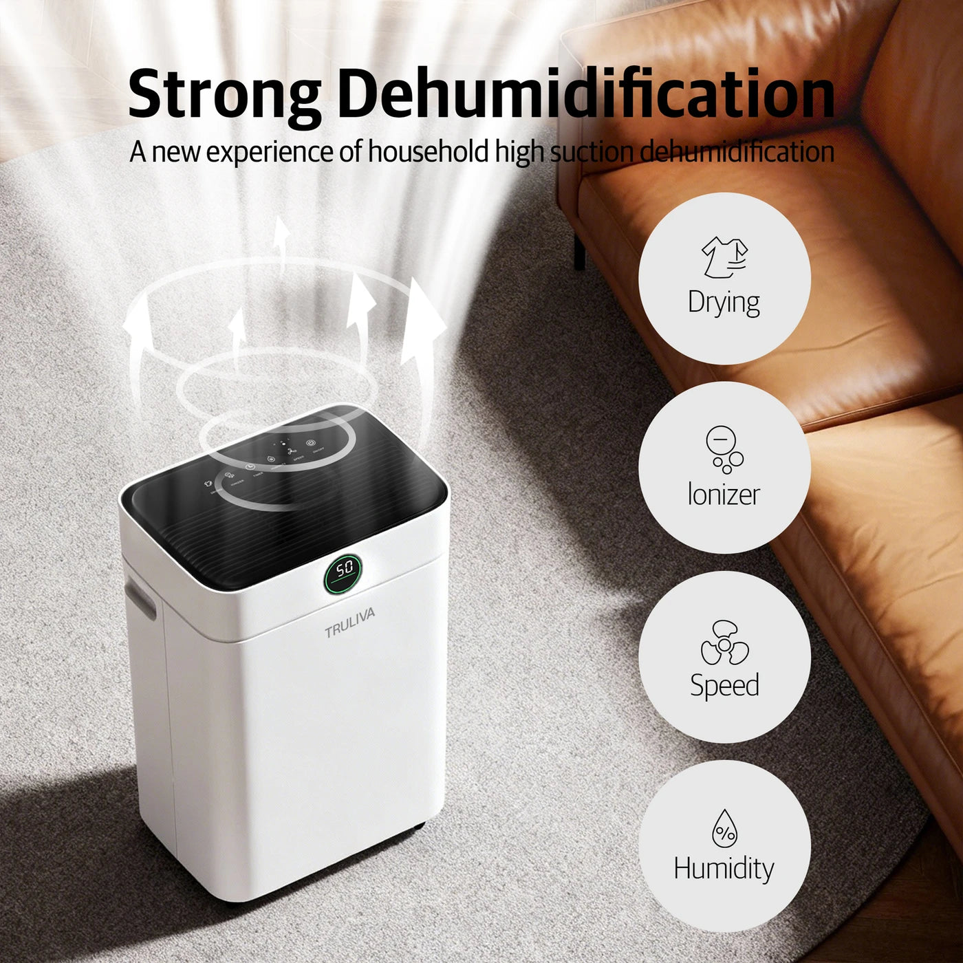 Déshumidificateur Truliva 25 L/jour - Fonction de séchage du linge - Dégivrage automatique - R290 - Réservoir d'eau de 2,8 L - 32 x 28 x 52,7 cm