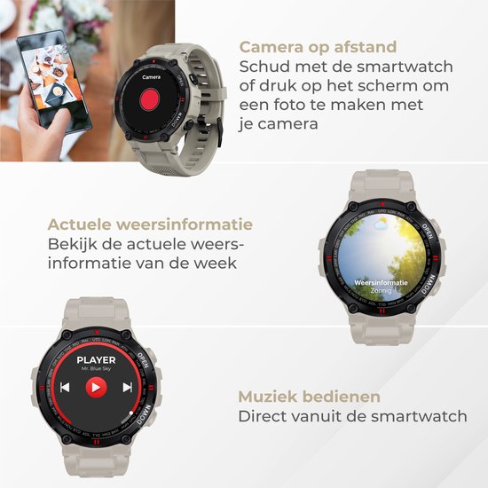 Nuvance - Montre intelligente pour l'extérieur - IP67 Waterproof - Bluetooth Smartwatch pour femmes et hommes - Smartwatches - Montre de sport avec podomètre, compteur de calories, somnomètre - Convient à tous les smartphones - Gris