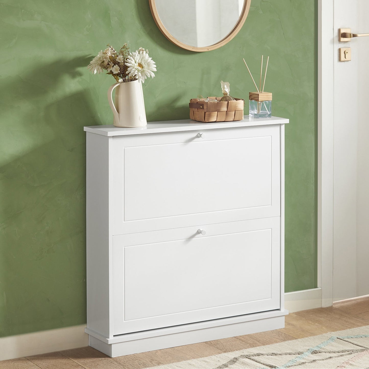 SoBuy Meuble à chaussures avec 2 tiroirs - MDF - 76 x 18 x 78 cm - Blanc