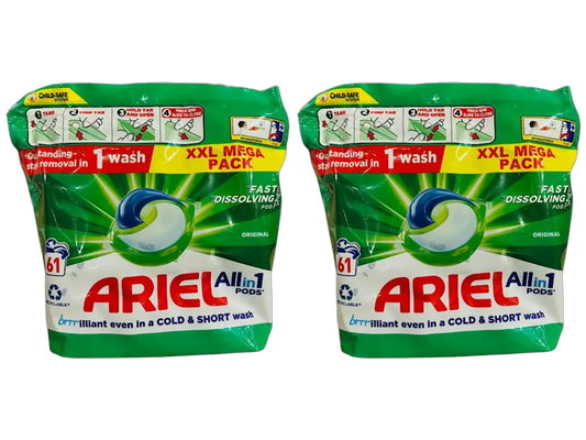 Ariel All-in-1 Original 122x Capsules de lessive – Capsules de lessive puissantes – 2 paquets de 61 pièces