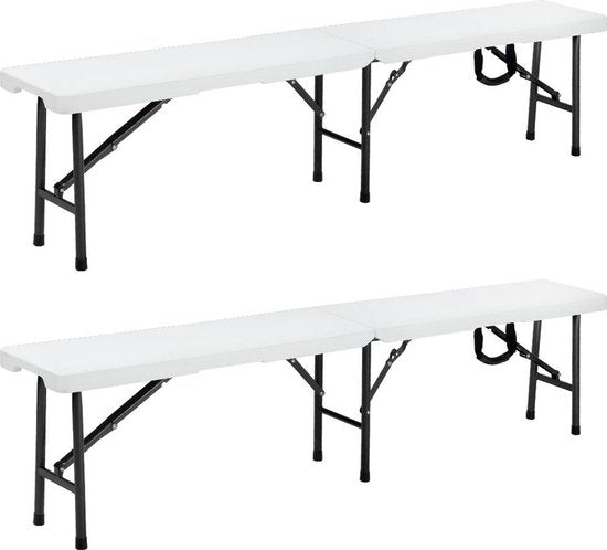Banc de jardin pliant - 8 places - Banc pique-nique - Lot de 2 pièces - Blanc