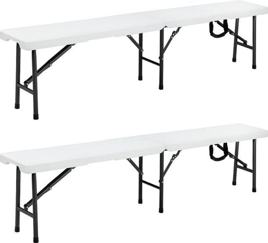 Banc de jardin pliant - 8 places - Banc pique-nique - Lot de 2 pièces - Blanc