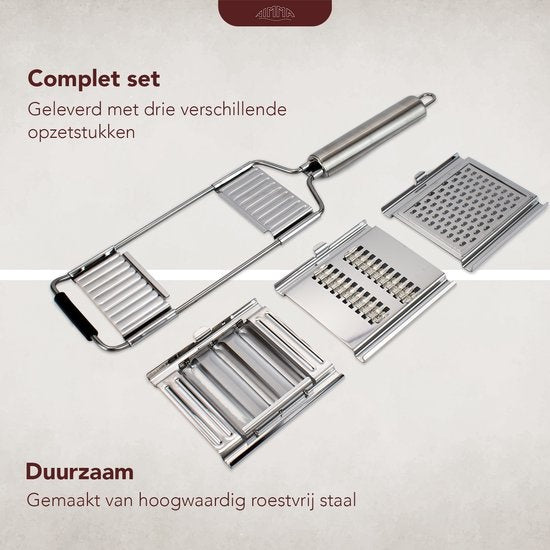Nimma® Hand Grater - 3-in-1 Grater - Cheese Grater - Ginger Grater - Garlic Grater - Vegetable Slicer - Mandolin Attachment - Stainless steel Grater