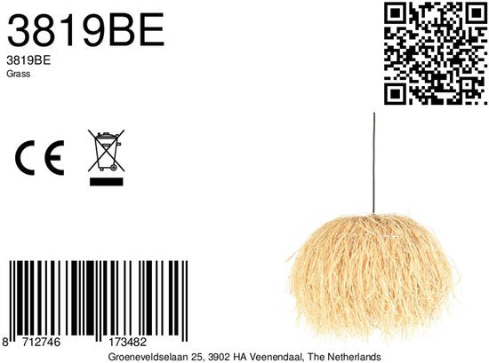 Anne Lighting - suspension - Grass - naturel - herbe - Ø 53 cm - E27 - 3819BE