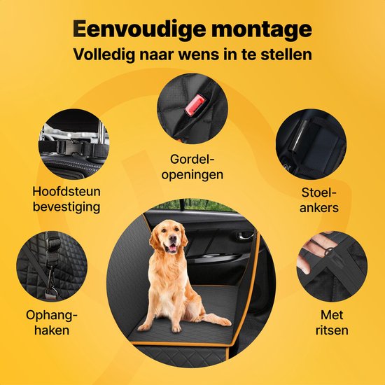 Tapis pour chien Jake et Jacky Siège arrière et coffre de la voiture - Tapis pour chien - Tapis pour chien - Housse de protection pour la voiture - Laisse pour chien, laisses suspendues et sac de rangement inclus