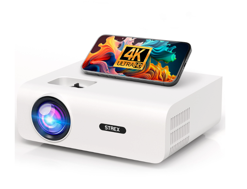 Strex - Mini vidéoprojecteur - 1080P Full HD - 15000 lumens - Streaming sans fil - WiFi - Bluetooth - Blanc