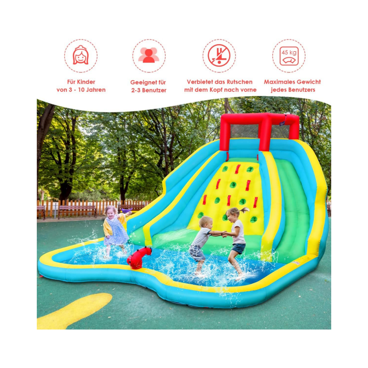 Château gonflable Coast avec toboggan aquatique - Excl. soufflerie - 518 x 366 x 229 cm