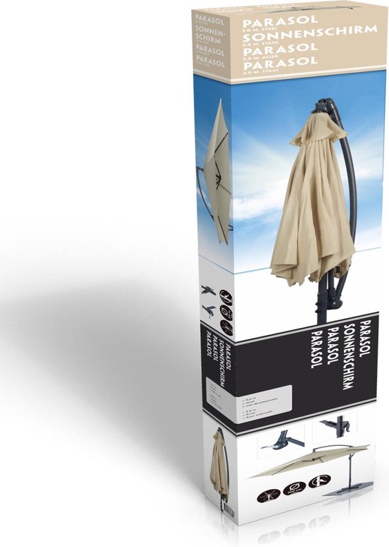 Lifetime Garden Parasol flottant avec pied - Parasol inclinable - ⌀300 x 300 cm - Parasol de balcon avec système d'inclinaison - réglable jusqu'à 3 mètres de haut - Parasol Champagne