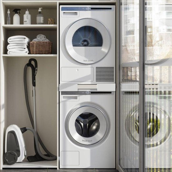Vonia Entretoise lave-linge séchant - Kit d'empilage lave-linge séchant - Universel - Ajustable - Blanc