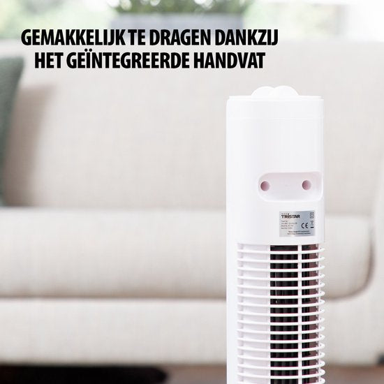 Ventilateur colonne Tristar – Minuterie jusqu'à 120 min – Oscillation – 3 vitesses – Silencieux et compact – VE‑5900 – Blanc