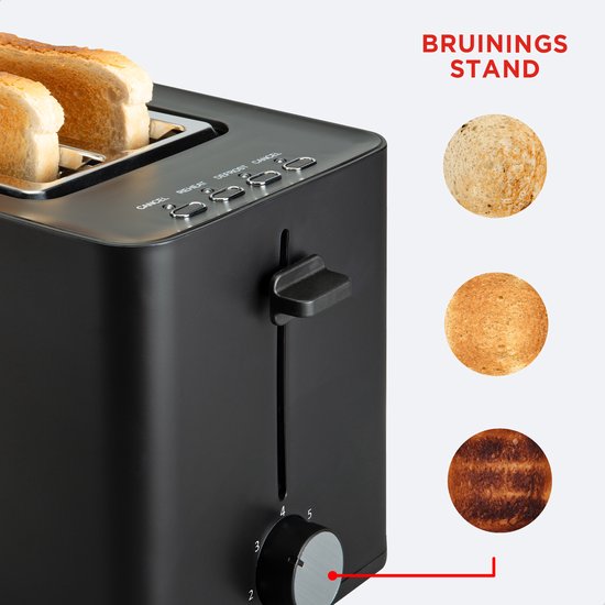 Bourgini Toasti Toaster - Grille-pain avec pinces Toasti - Noir- Fente extra-large convenant à 2 sandwichs grillés - Réglage du brunissement et fonction de décongélation