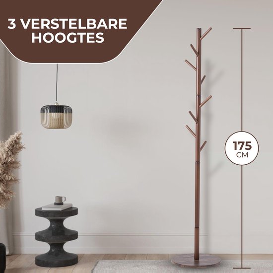 Bayt Porte-manteau - Porte-manteau sur pied - Porte-manteau en bois - Porte-manteau - 8 crochets - 175 cm - Marron