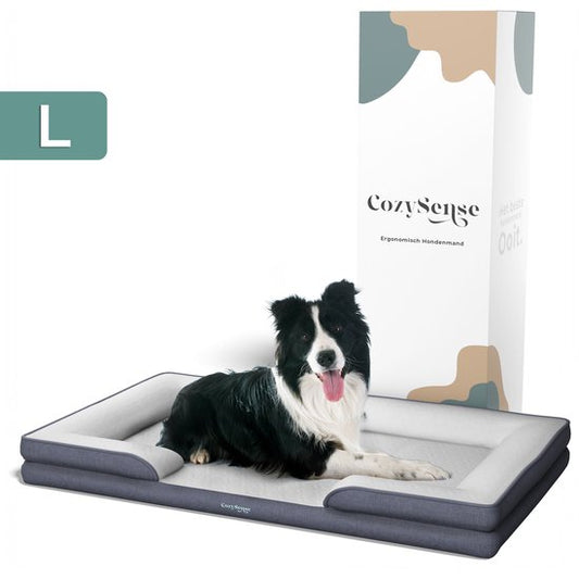 Lit orthopédique pour chien CozySense® - 90 x 54 cm - Taille L - Lit imperméable avec housse lavable - Peut servir de coussin pour cage - Blanc