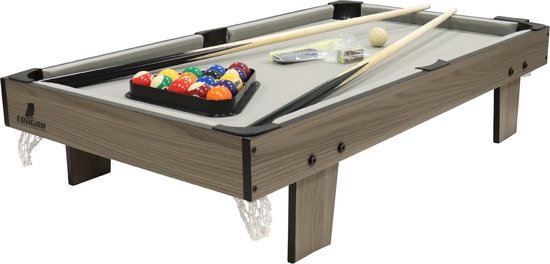 Table de billard Cougar Mini 3 ft – Table de billard compacte en chêne/gris – Table pliante – Billes, queues, triangle, craie et brosse inclus