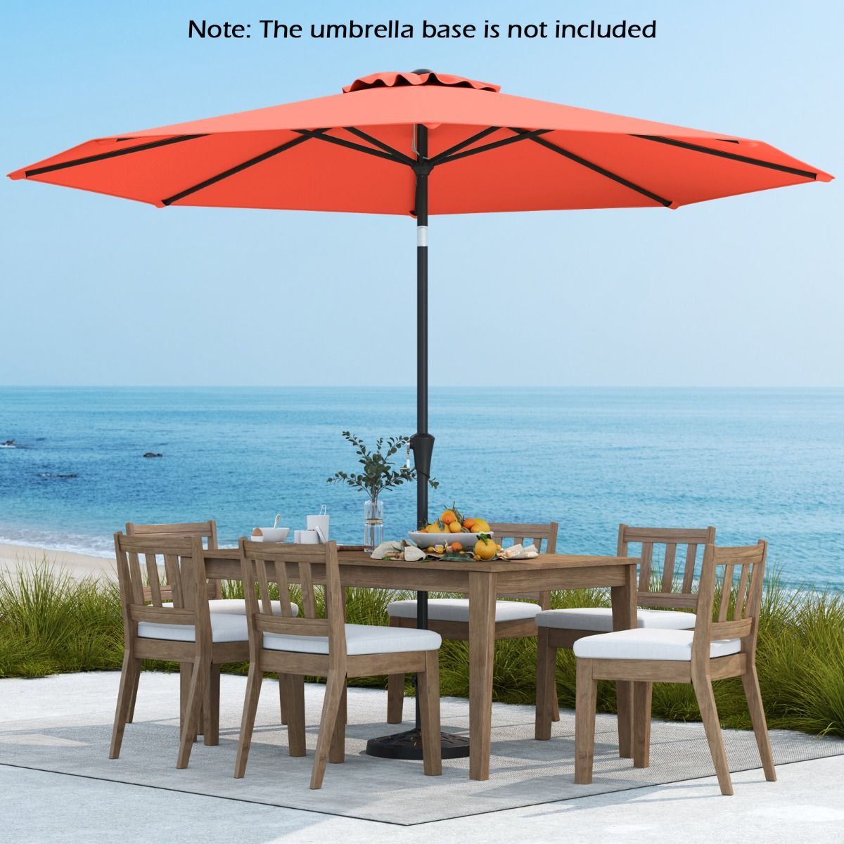 Coast 303x253 cm Parasol de Terrasse Orange - Parasol inclinable avec manivelle et 8 balanciers pour jardin, terrasse et piscine