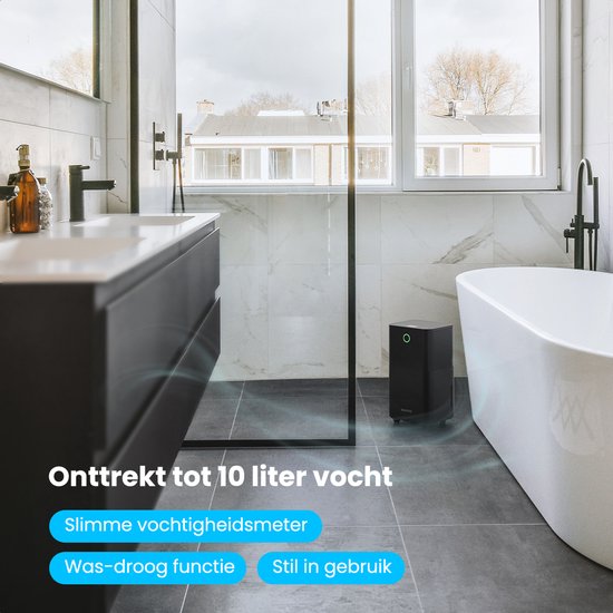 Déshumidificateur Auronic - Série Compact - 10 L par jour - Réservoir d'eau de 2 L - Fonction lavage-séchage - Chambre, salle de bains et salon - Déshumidificateur d'intérieur - Déshumidificateur - Noir