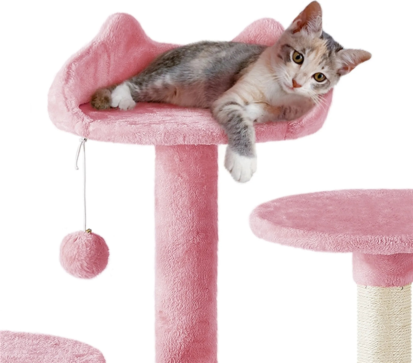 Yaheetech Cat Post XXL avec 3 plateformes d'observation - équipé de 2 maisons pour chats et de 3 griffoirs et d'un dispositif anti-fugue - pour les foyers avec plusieurs chats - peluche rose et sisal - 54 x 54 x 178 cm