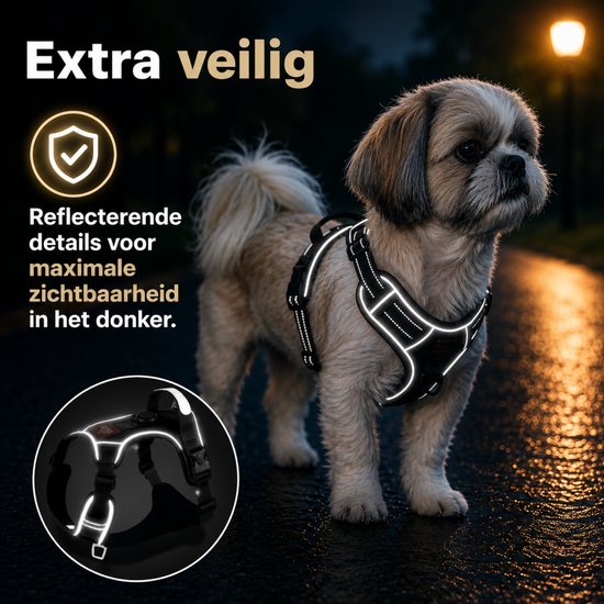 Harnais pour chien By Cee Cee – Harnais anti-traction – Harnais en Y pour chien – Harnais réfléchissant – Noir – Taille S