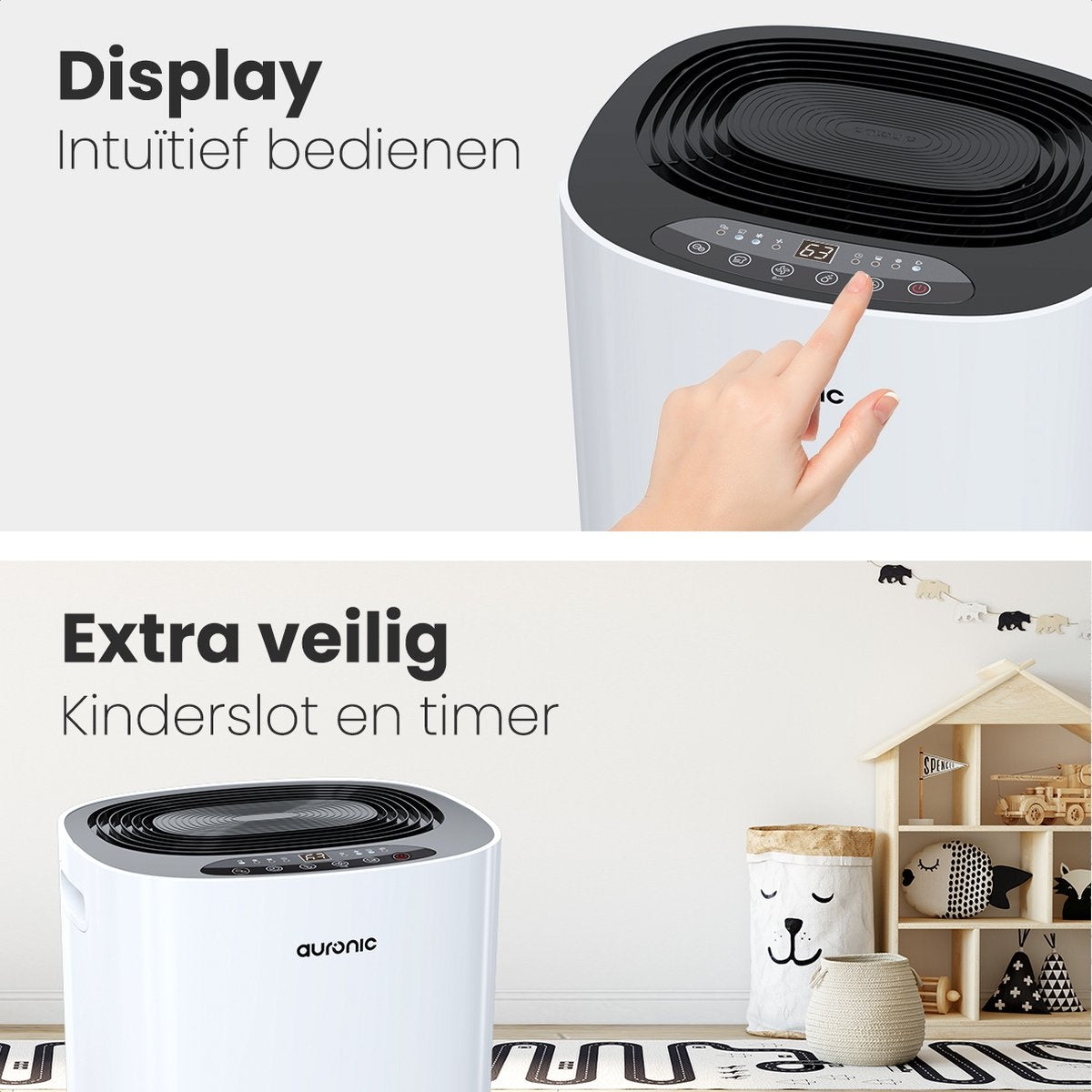 Déshumidificateur 2-en-1 – Auronic – Purificateur d’air – Réservoir 5 L – Jusqu’à 60 m² – Tuyau de vidange inclus