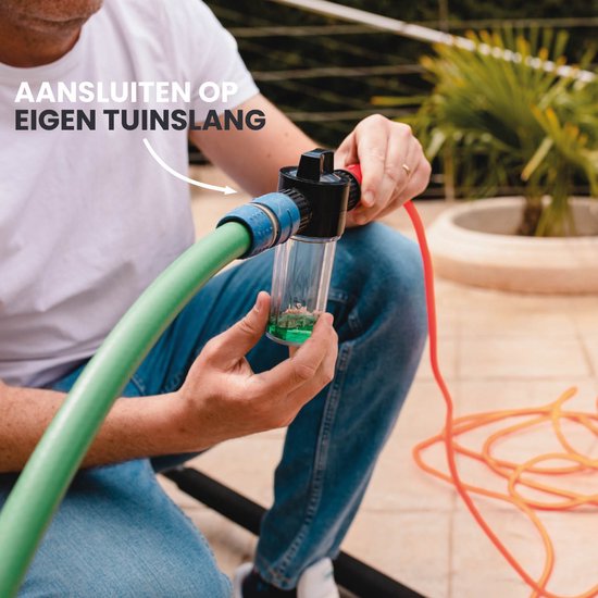 Brosse à laver télescopique Shine avec chiffon en chenille - Brosse à eau XXL jusqu'à 7m - Manche télescopique 5 pièces avec distributeur de savon - Nettoyeur de façades et de vitres