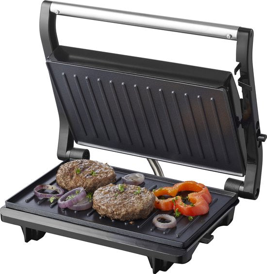 Tomado TGC2001S - Petit gril de contact - Grille-pain - Sans PFAS - Noir/ acier inoxydable - 750 watts