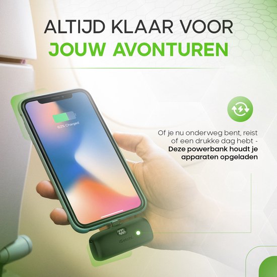 iSetchi Mini Powerbank 5000 mah - Taille compacte - Batterie externe - Câble intégré - Pack d'urgence - Câble Lightning - Affichage LED - Convient à l'iPhone - Noir