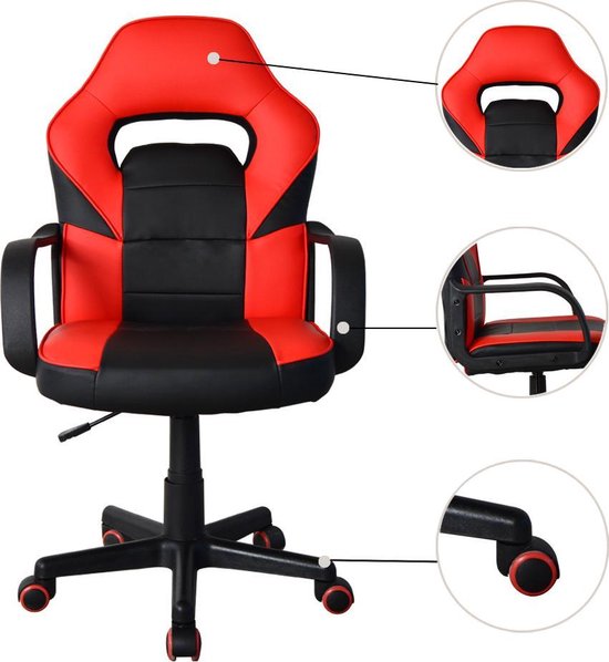 Chaise de jeu Thomas junior - chaise de bureau gaming - réglable en hauteur - rouge noir