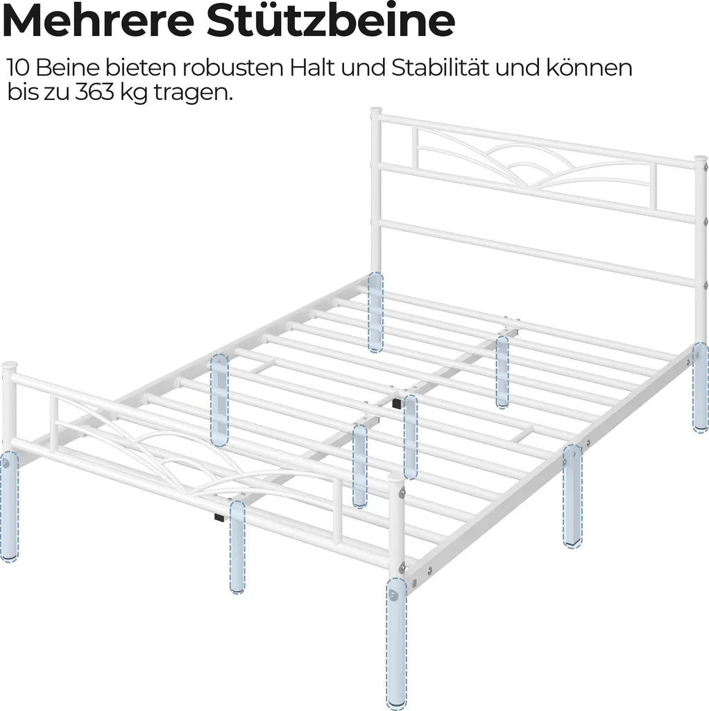 Yaheetech Cadre de lit 140 × 200 cm - Métal blanc - Avec tête et pied de lit en forme de nuage et espace de rangement de 32 cm