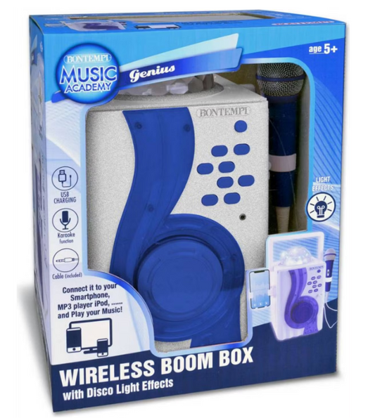 Bontempi Boom Box Karaoké sans fil avec lumière disco - 23 x 10 x 28 cm - Blanc avec bleu