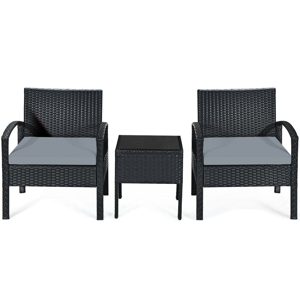 Coast 3-piece patio set Outdoor Rattan set with seat cushion and coffee table Modern furniture set grey