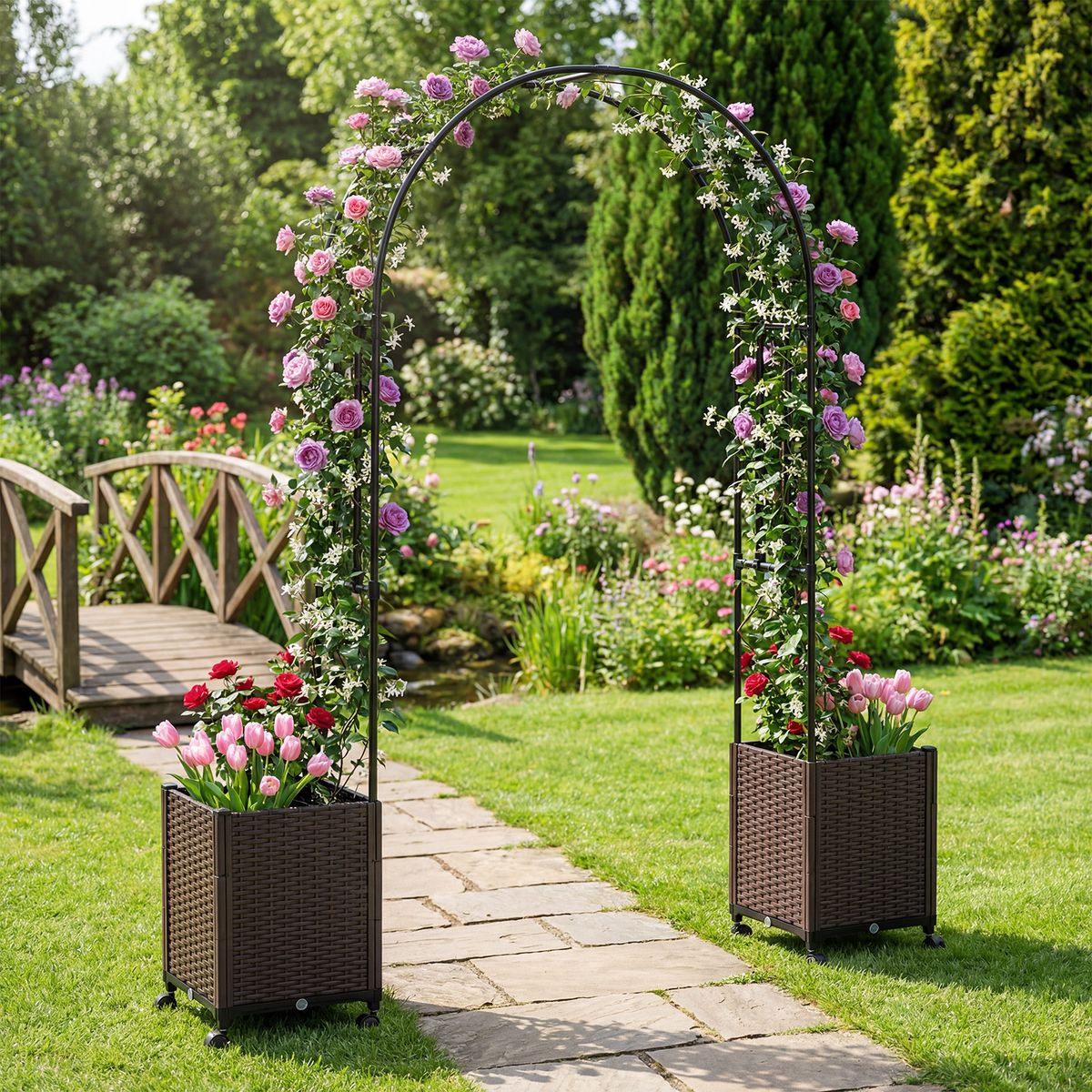 Arche de jardin Coast avec jardinières - système d'arrosage automatique - conception modulaire - noir - 230 cm