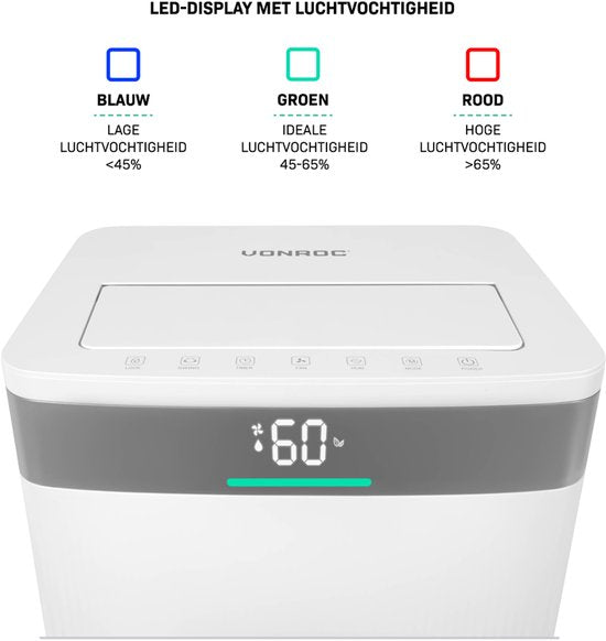 VONROC Déshumidificateur - 40L/jour - Réservoir d'eau de 5,5L - Contrôle Wifi & app -Filtre à ions argent & filtre à charbon