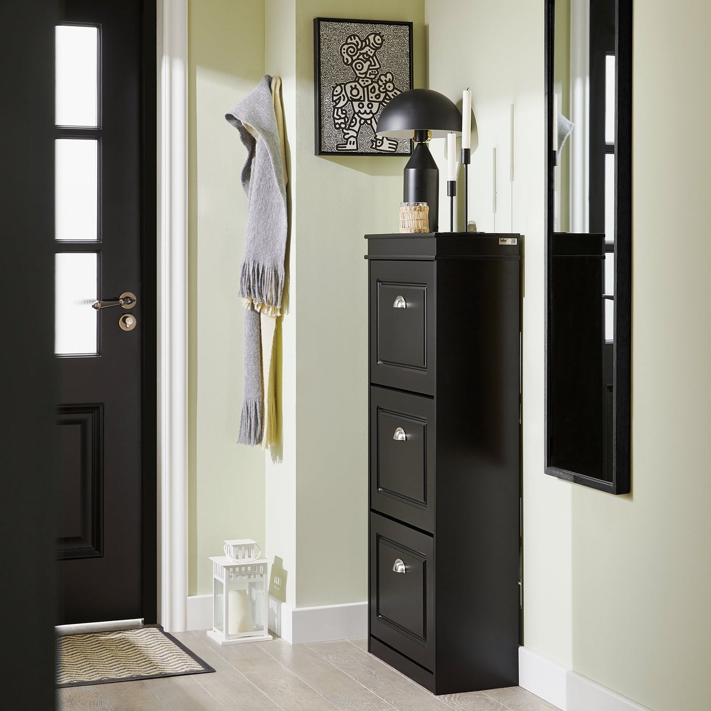 SoBuy Meuble à chaussures avec 3 tiroirs - Étroit - MDF - Max. 45 kg - 53 x 24 x 117 cm - Noir