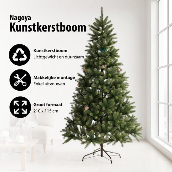 Black Box Trees Nagoya - Sapin de Noël aux aiguilles réalistes et au volume généreux - Décoration de Noël d'intérieur - Sapin artificiel rond aux branches légèrement enneigées - H 210 x Ø 115 cm - Vert