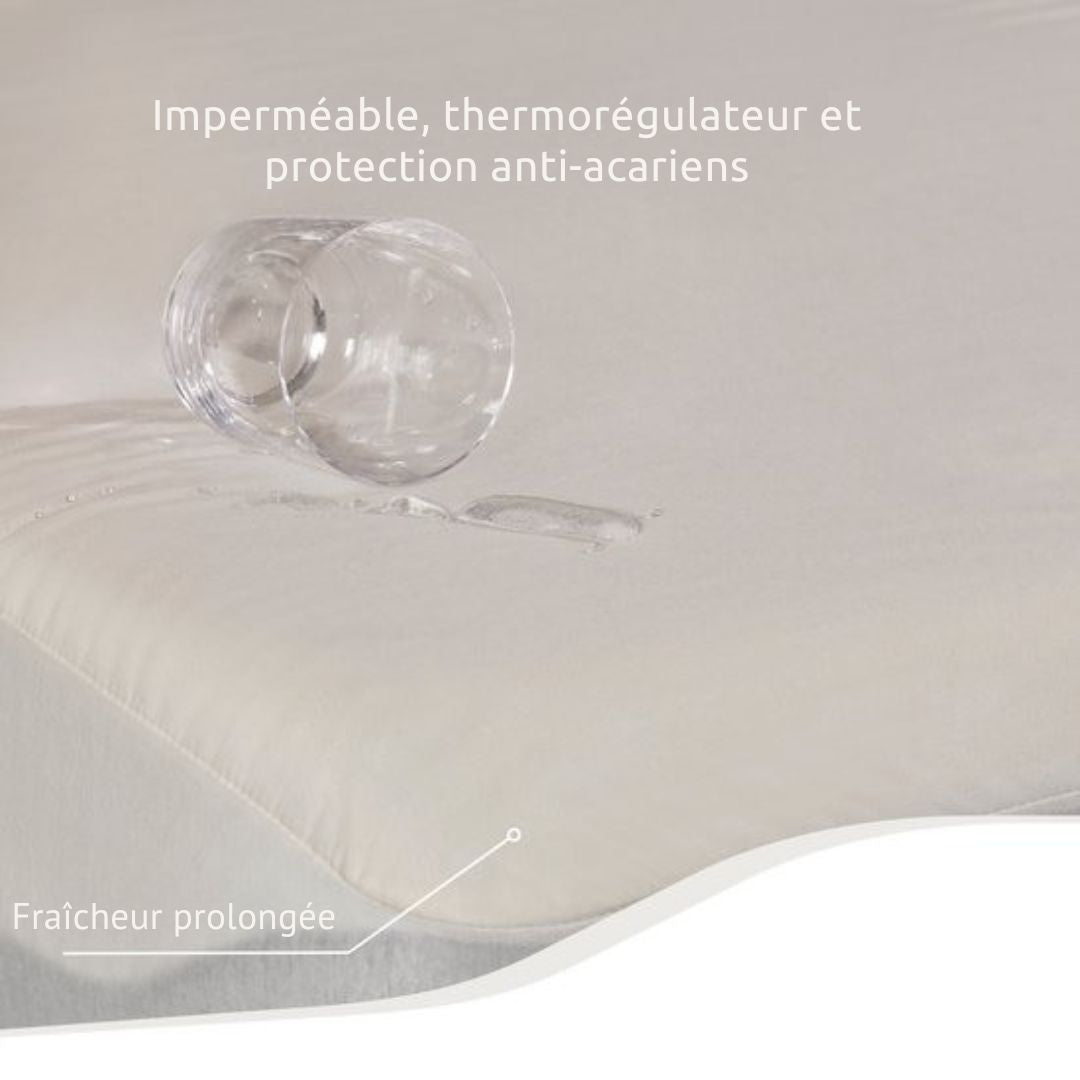 Protège-matelas - Home by TEMPUR® - Nature - 160 x 210 x 25 cm - Coton biologique - Imperméable - Thermorégulateur - Antiacariens - Antiallergique - blanc