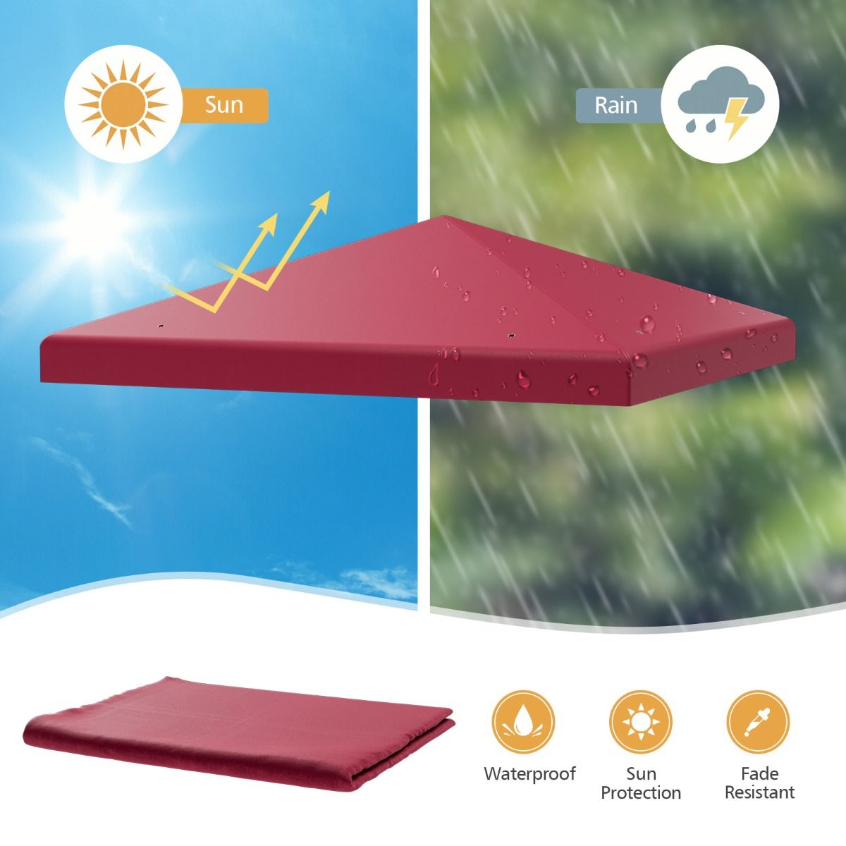 Coast Replacement Roof for Pavilion 3 x 3 m Bordeaux - Couverture de toit de pavillon hydrofuge avec attaches Velcro
