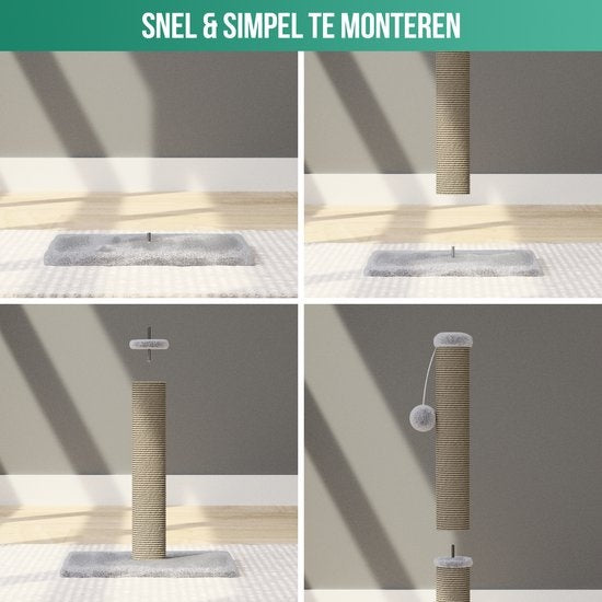 Avalo griffoir avec boule de jeu - 36x36x74 - Gris clair - Griffoir pour chat