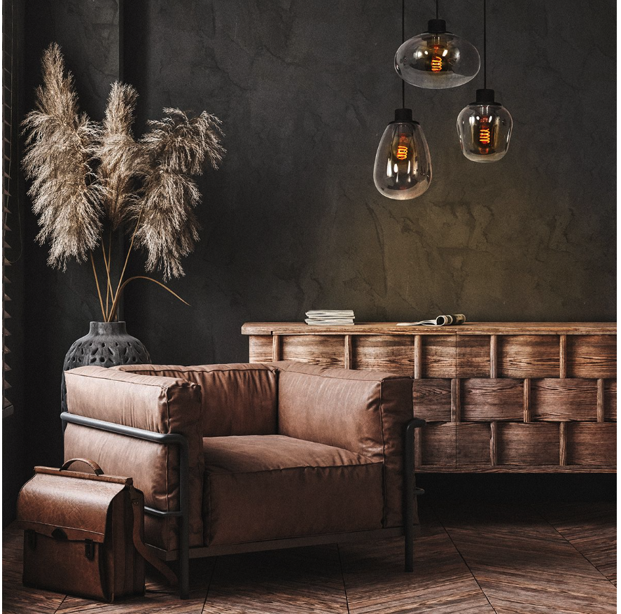 Steinhauer - Lampe suspendue Reflexion - 3079ZW - 3-Lumières - Noir & verre fumé - Ø40 cm - Max. 350 cm de haut - Raccord E27 - Design moderne