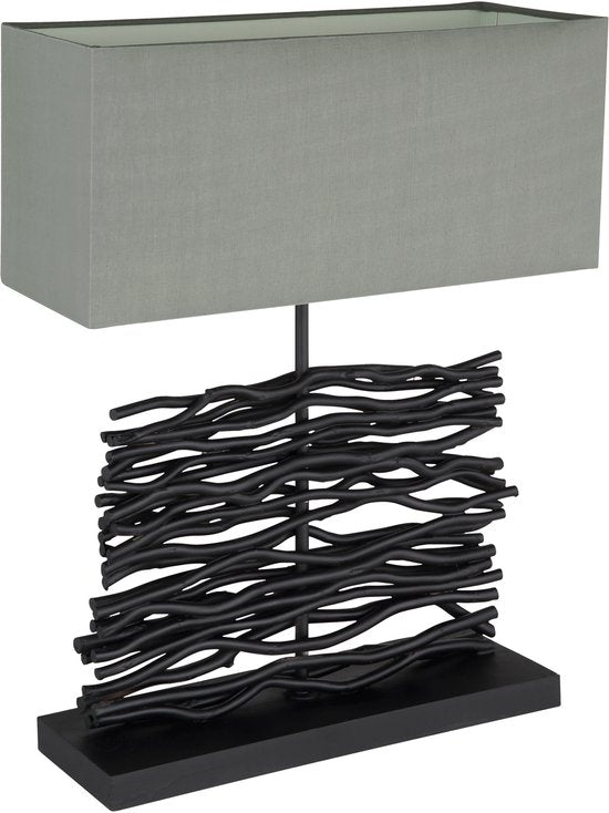 Globo - lampe de table - Jamie - noir - bois - lampadaire - E27 - 21648B