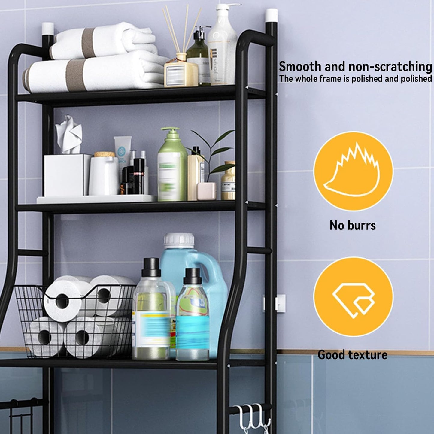 Support de rangement pour toilettes LBB à 3 niveaux - Noir