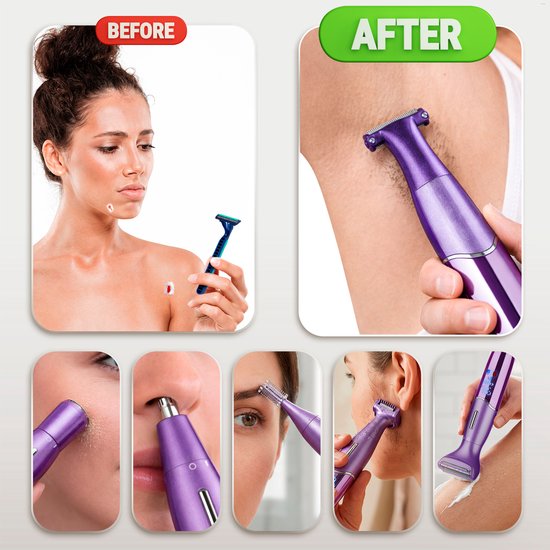 Tondeuse bikini 6 en 1 - Sansbeauté® - Visage - Aisselles - Jambes - Maillot - Tondeuse à sourcils - Epilation visage femmes - Zone intime - Ladyshaves Bikini - Epilateur électrique