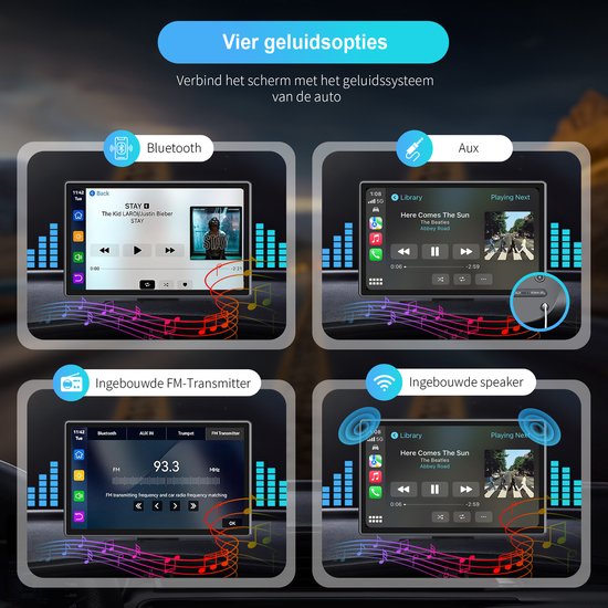 Écran Strolox CarPlay 9 pouces - Compatible avec Apple CarPlay et Android Auto - Sans fil - Système de navigation - Autoradio universel Bluetooth - Connexion USB-C - 2 supports de fixation - 2024