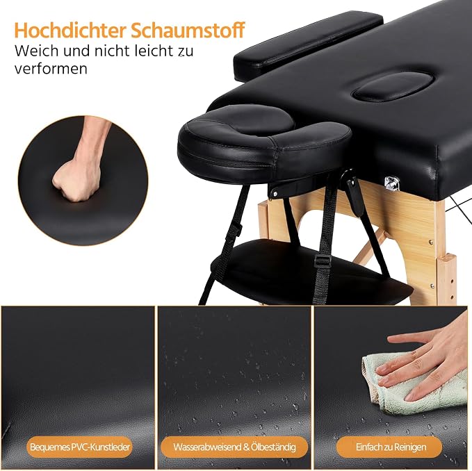 Table de massage pliable Yaheetech 213 x 82 cm - Hauteur réglable de 64 à 85,5 cm - Capacité de charge de 250 kg