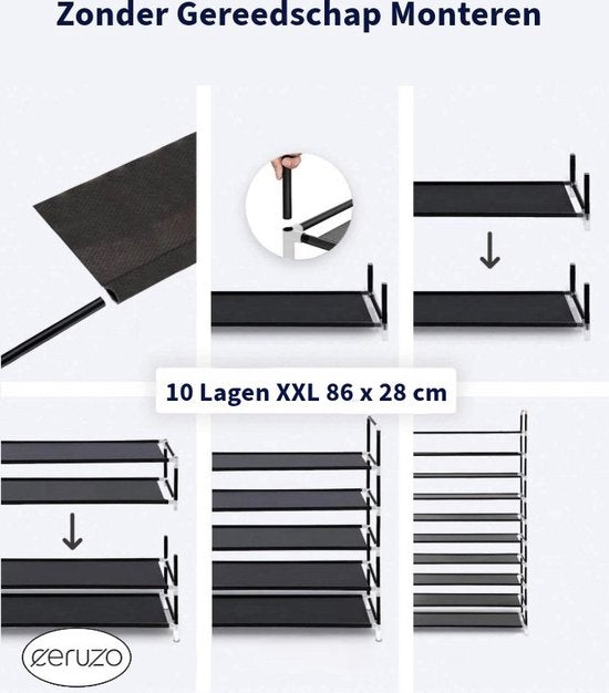 Support à chaussures XXL - 10 couches - 86x28x175 cm - pour 40 à 50 paires de chaussures